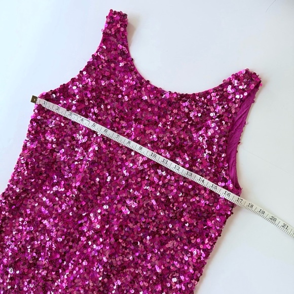 Vintage 1980s Night Line Silk Barbie Pink Sequin Sleeveless Dress Size 10 M - Picture 14 of 16